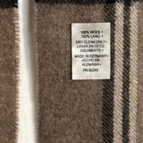 Wool Scarf Traditional Plaid Neutral Colors Made in Germany Twisted Tassels - Picture 9 of 10